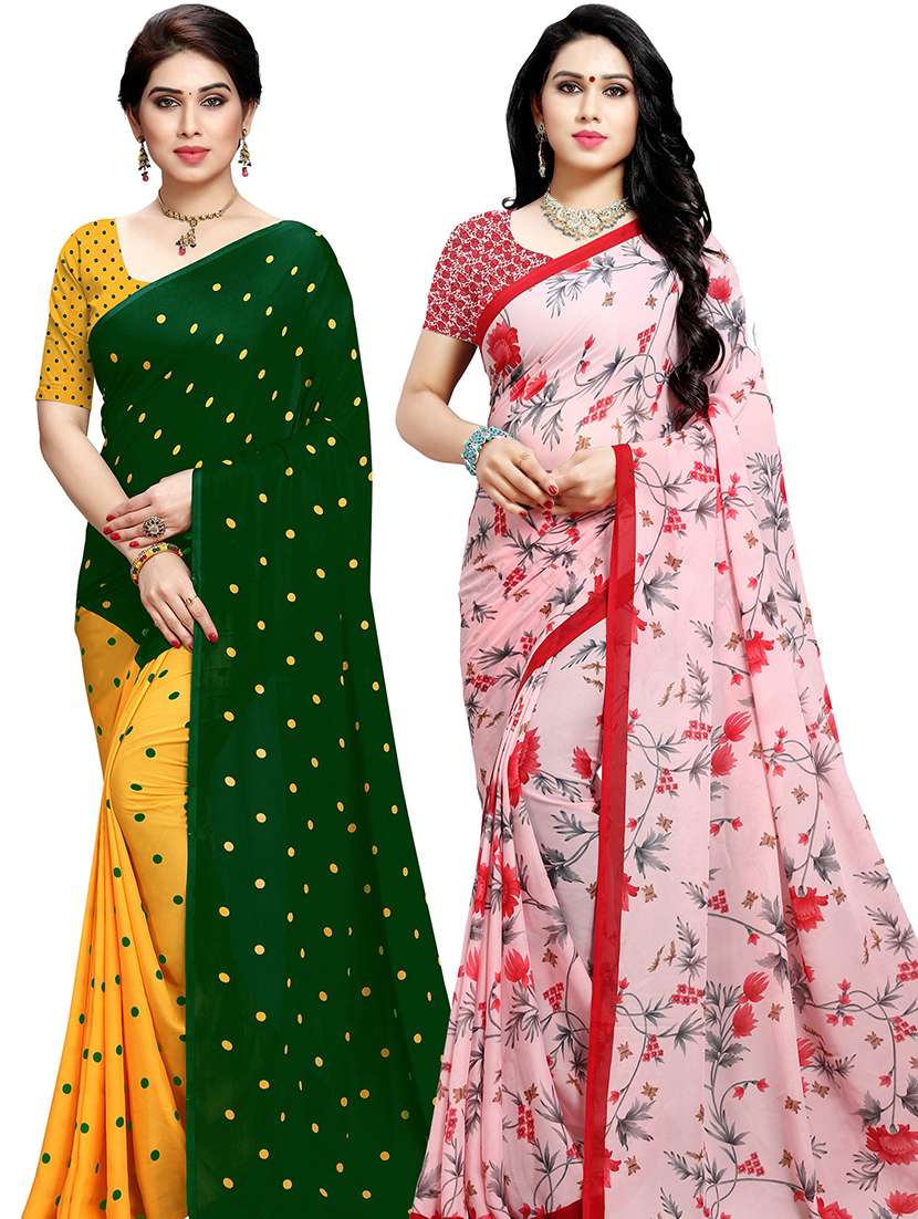 women pack of 2 casual wear combo sarees with blouse