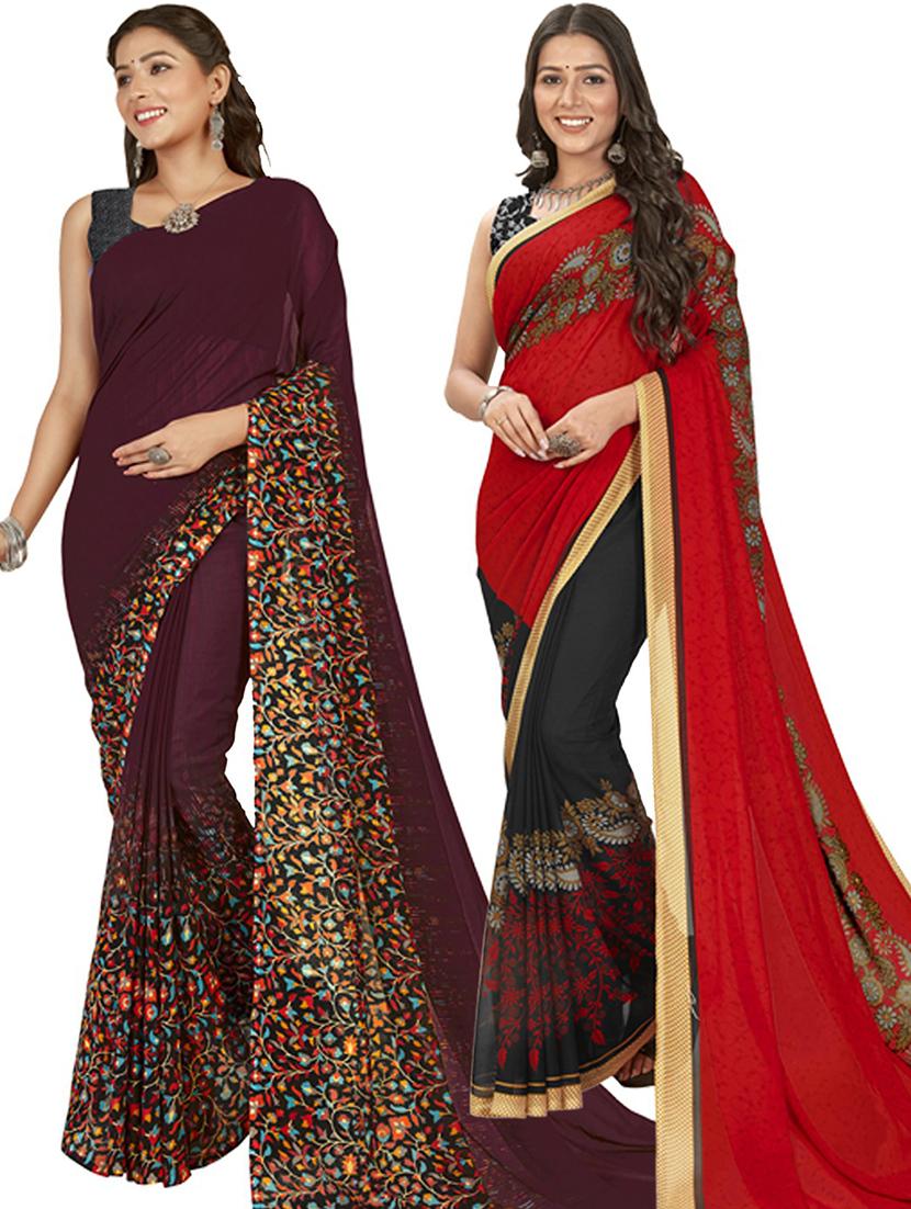 women pack of 2 casual wear combo sarees with blouse - 21417913 - Zoom Image - 0