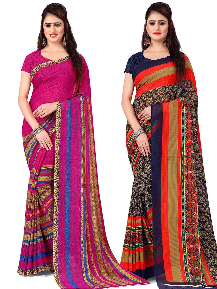 women pack of 2 casual wear combo sarees with blouse