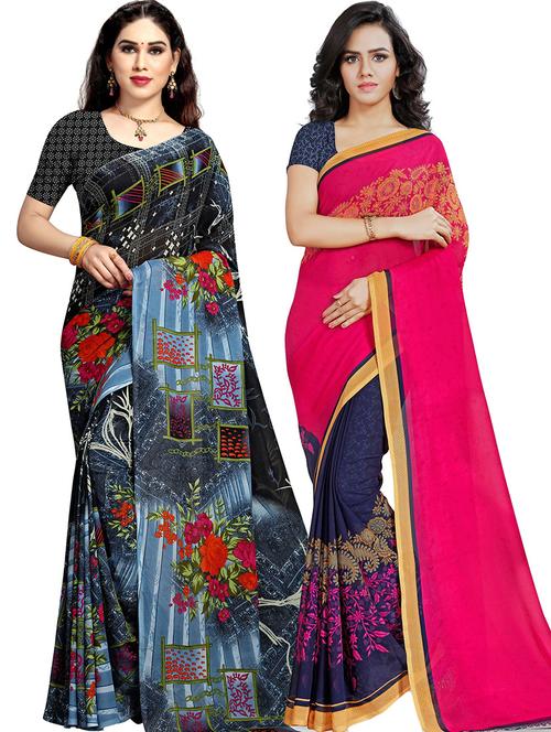 women pack of 2 casual wear combo sarees with blouse - 21418583 - Standard Image - 0