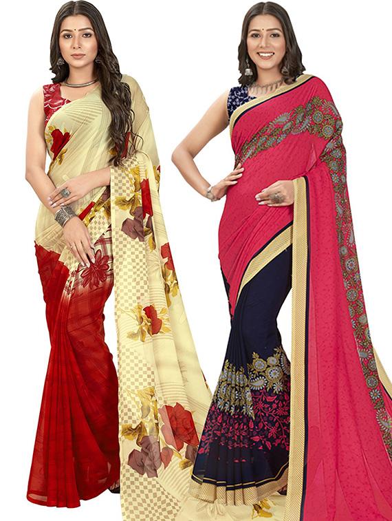 pack of 2 casual wear combo sarees with blouse - 21424504 - Zoom Image - 0