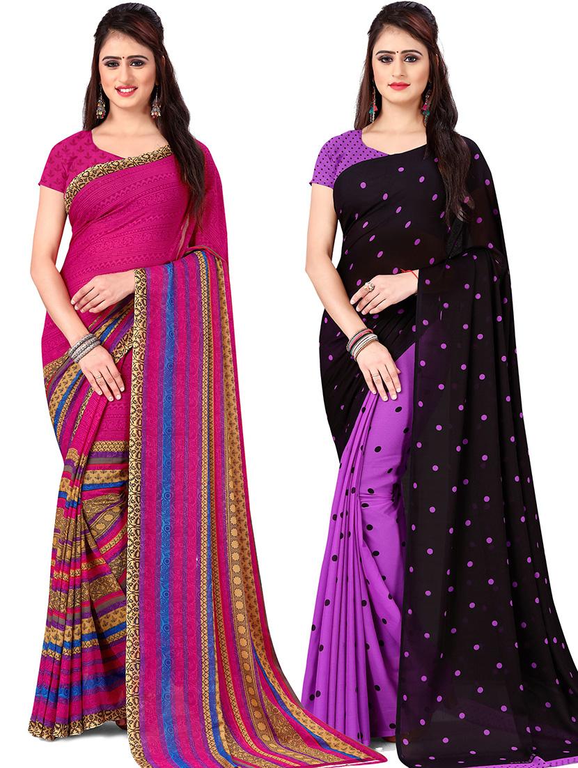 pack of 2 casual wear combo sarees with blouse - 21425304 - Zoom Image - 0