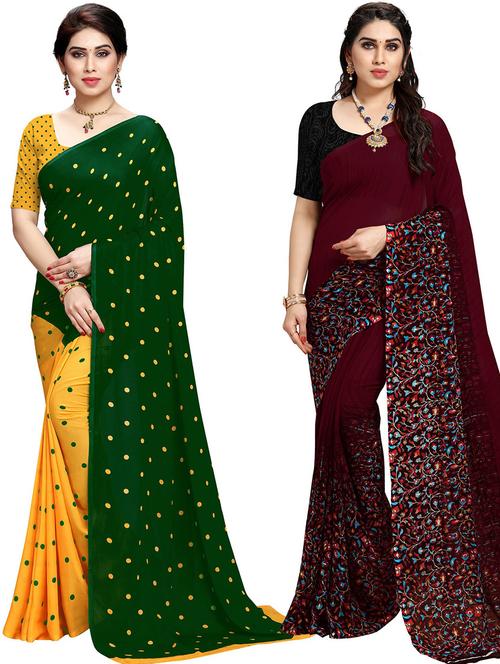 pack of 2 printed casual wear sarees with blouse - 21425440 - Standard Image - 0