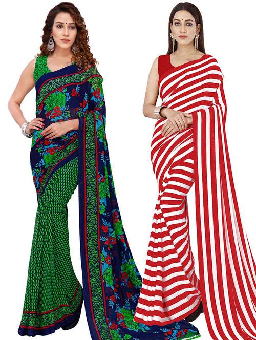 pack of 2 printed casual wear sarees with blouse - 21425451 - Standard Image - 0