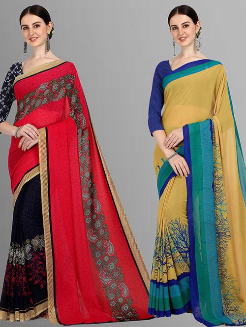 pack of 2 printed casual wear sarees with blouse - 21425465 -  Standard Image - 0
