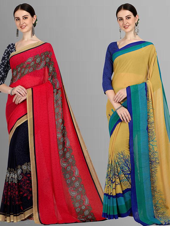 pack of 2 printed casual wear sarees with blouse - 21425465 -  Zoom Image - 0