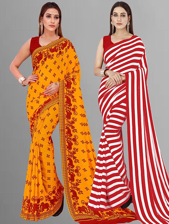 pack of 2 printed casual wear sarees with blouse - 21425518 - Zoom Image - 0