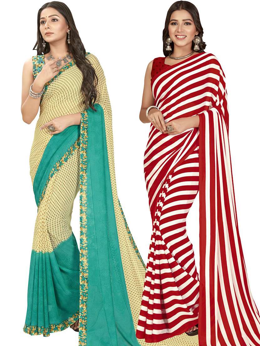 women pack of 2 casual wear combo sarees with blouse - 21425651 - Zoom Image - 0