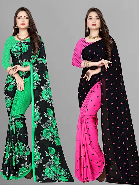 women pack of 2 casual wear combo sarees with blouse - 21426309 - Zoom Image - 0