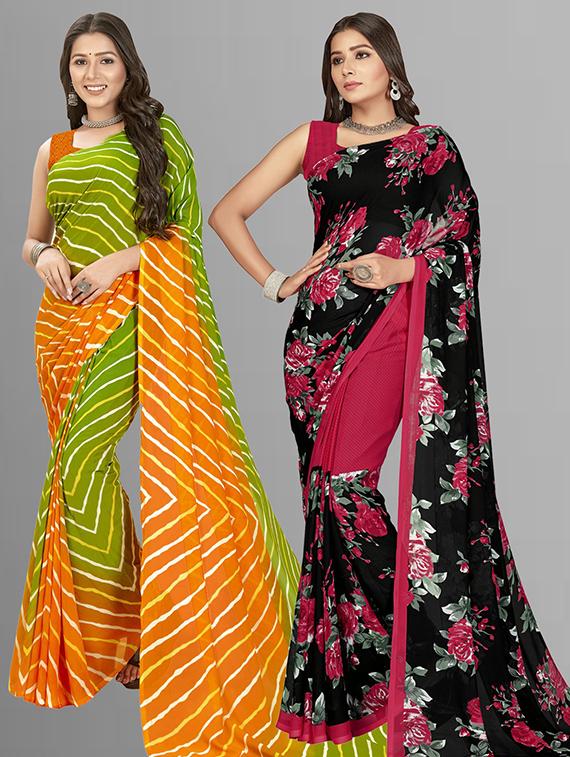 women pack of 2 casual wear combo sarees with blouse - 21426331 - Zoom Image - 0
