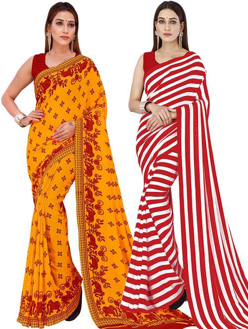 pack of 2 printed casual wear sarees with blouse - 21426398 - Standard Image - 0