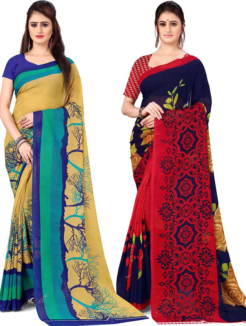 women pack of 2 casual wear combo sarees with blouse