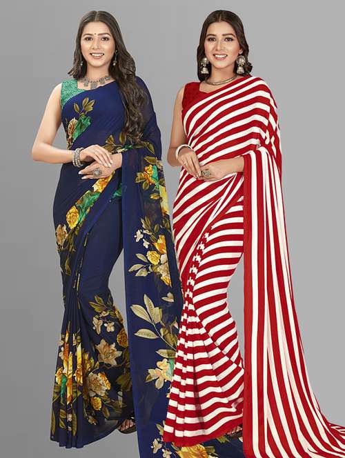 women pack of 2 casual wear combo sarees with blouse - 21426754 - Standard Image - 0