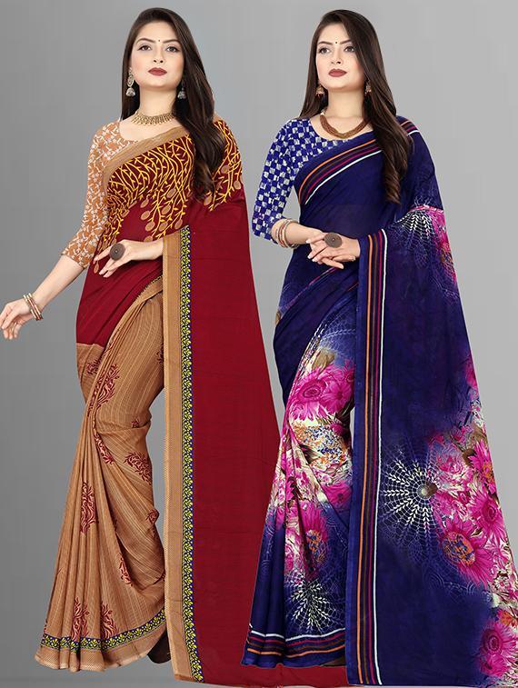 women pack of 2 casual wear combo sarees with blouse - 21426769 - Zoom Image - 0