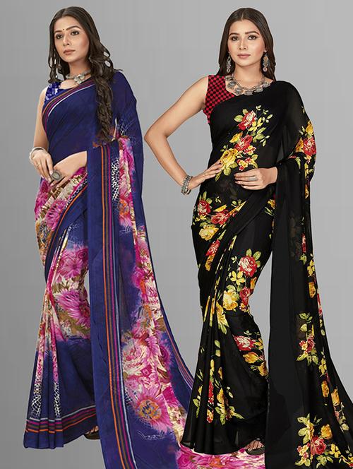 women pack of 2 casual wear combo sarees with blouse - 21426850 - Standard Image - 0