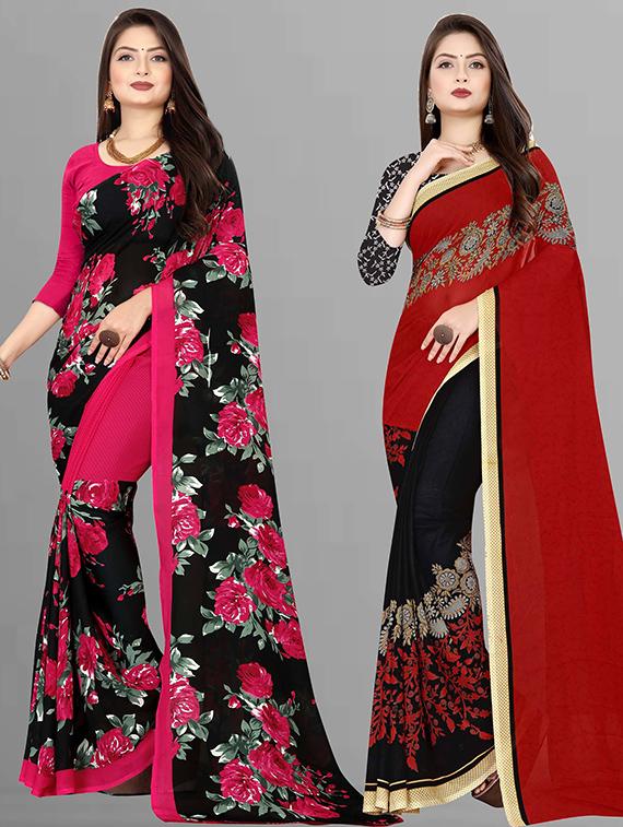 women pack of 2 casual wear combo sarees with blouse - 21426917 - Zoom Image - 0