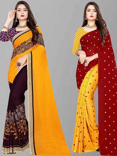 pack of 2 printed casual wear sarees with blouse - 21426992 -  Standard Image - 0