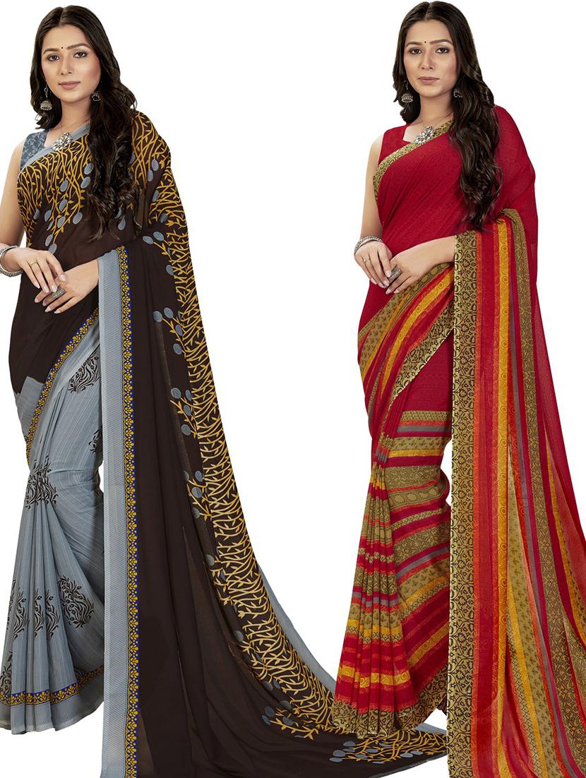 pack of 2 printed casual wear sarees with blouse - 21427002 -  Zoom Image - 0