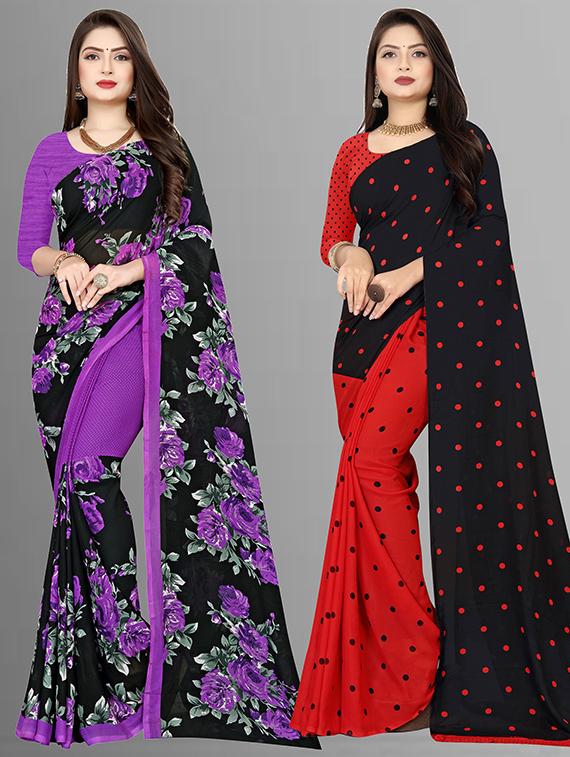 pack of 2 casual wear sarees with blouse - 21427033 - Zoom Image - 0