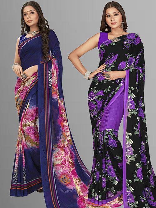 pack of 2 printed casual wear sarees with blouse - 21427063 - Standard Image - 0