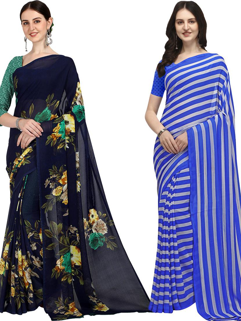 pack of 2 casual wear sarees with blouse - 21427195 - Zoom Image - 0