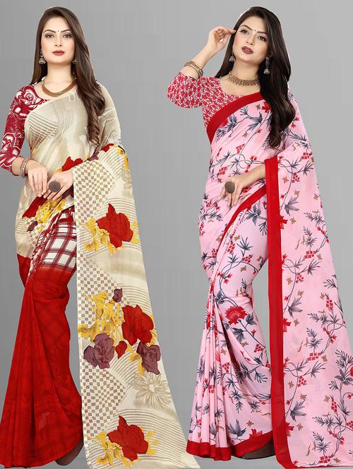women pack of 2 casual wear combo sarees with blouse - 21427285 -  Standard Image - 0