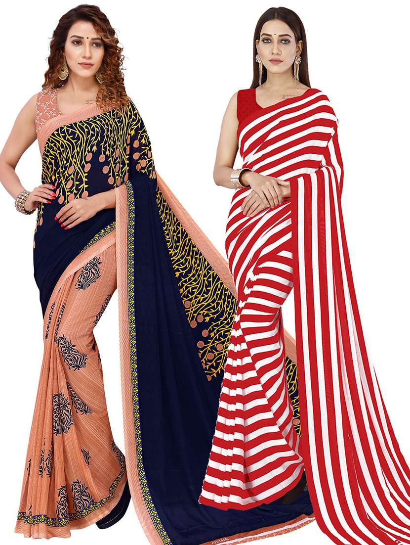 women pack of 2 casual wear combo sarees with blouse - 21427385 - Zoom Image - 0