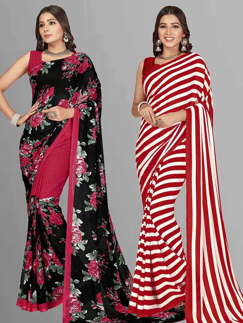 women pack of 2 casual wear combo sarees with blouse - 21427423 - Zoom Image - 0
