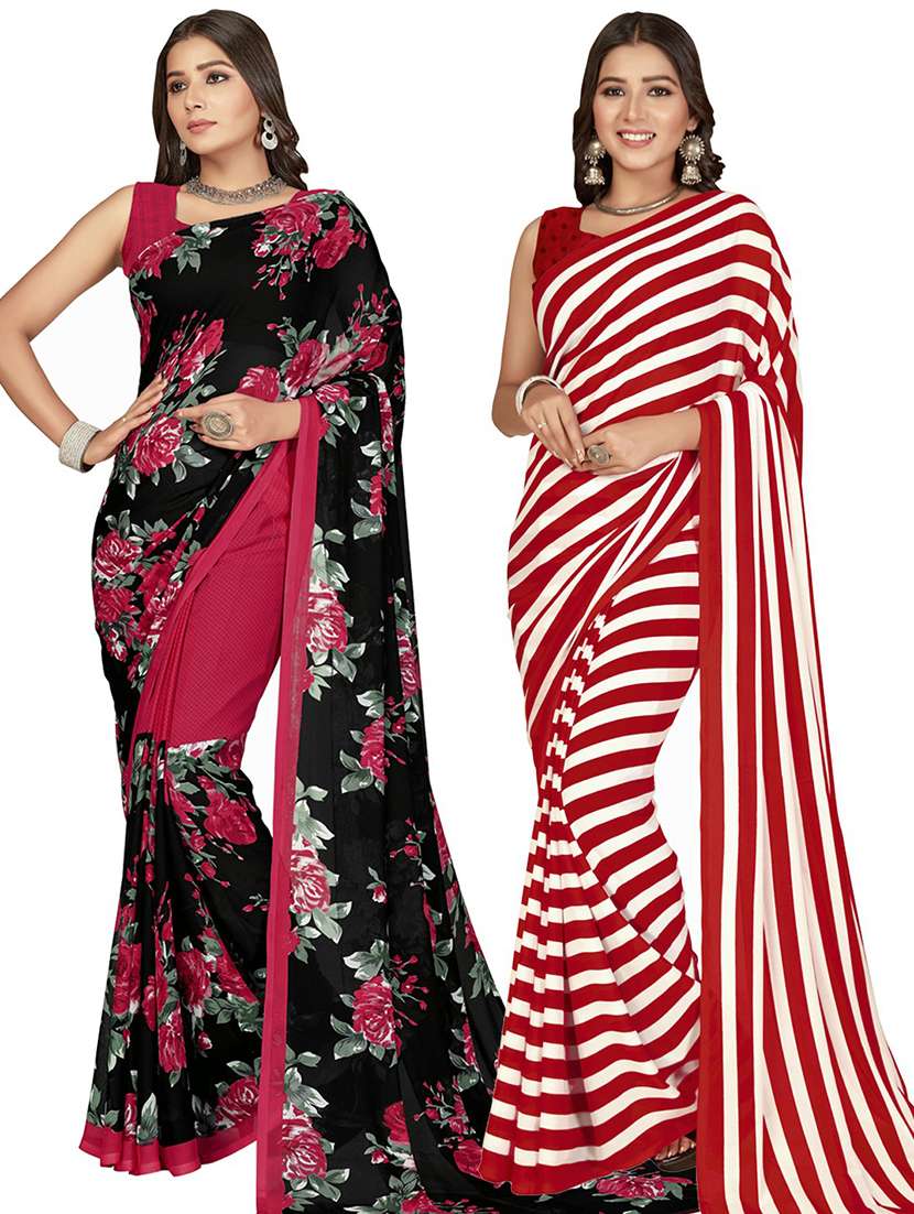 women pack of 2 casual wear combo sarees with blouse