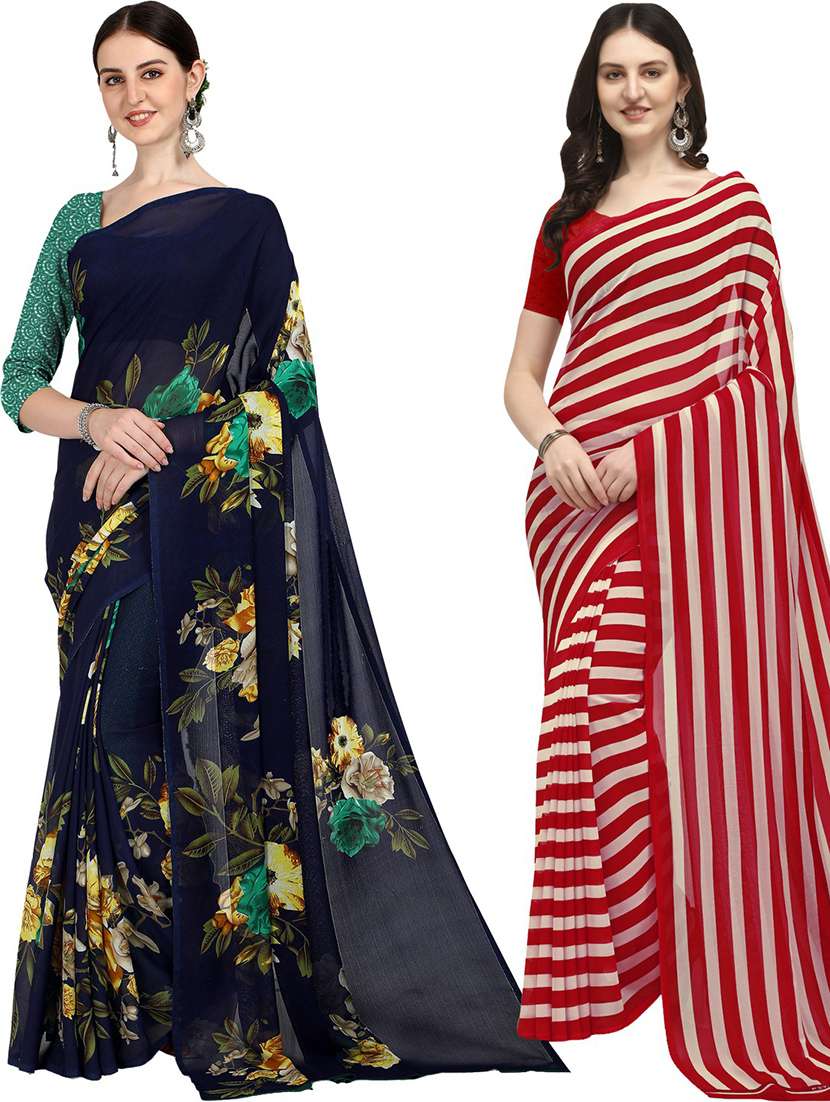 women pack of 2 casual wear combo sarees with blouse - 21428590 - Zoom Image - 0