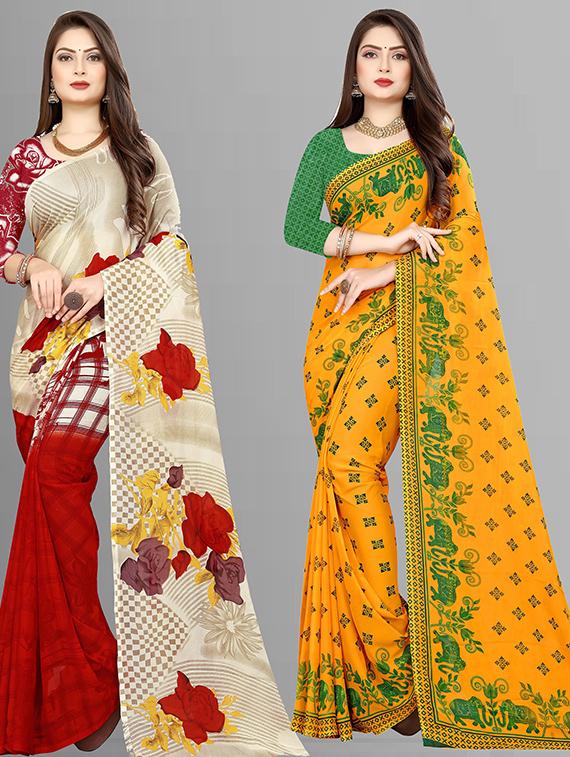 women pack of 2 casual wear sarees with blouse - 21428625 - Zoom Image - 0