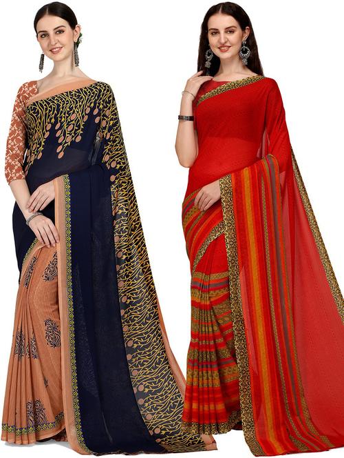 women pack of 2 casual wear combo sarees with blouse - 21428845 - Standard Image - 0