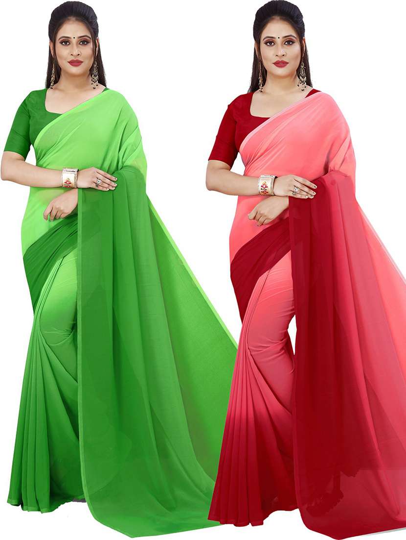 women pack of 2 casual wear combo sarees with blouse