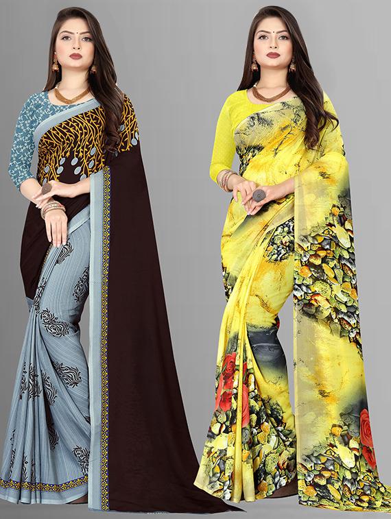 women pack of 2 casual wear combo sarees with blouse - 21428934 -  Zoom Image - 0