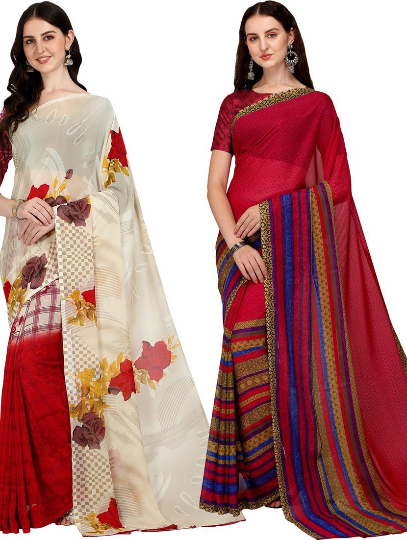 women pack of 2 casual wear combo sarees with blouse - 21429202 - Zoom Image - 0