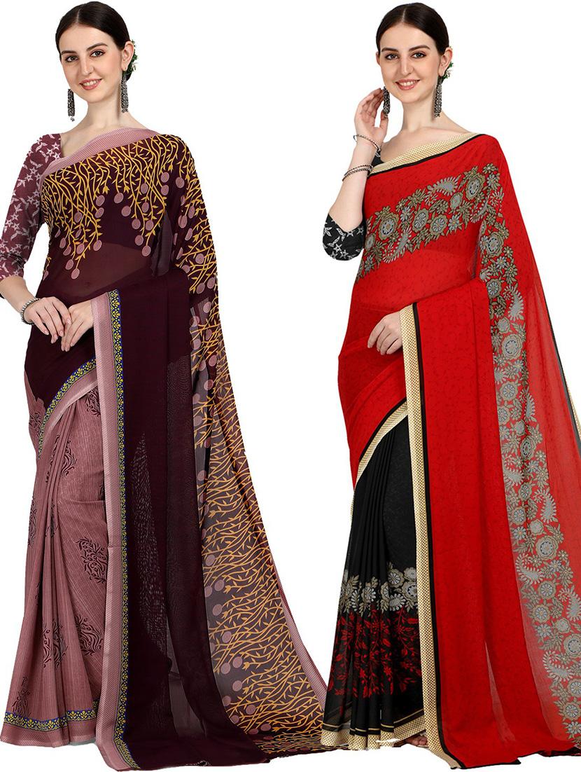 women pack of 2 casual wear combo sarees with blouse - 21429310 - Zoom Image - 0
