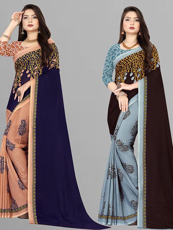 women pack of 2 casual wear sarees with blouse - 21429665 - Zoom Image - 0