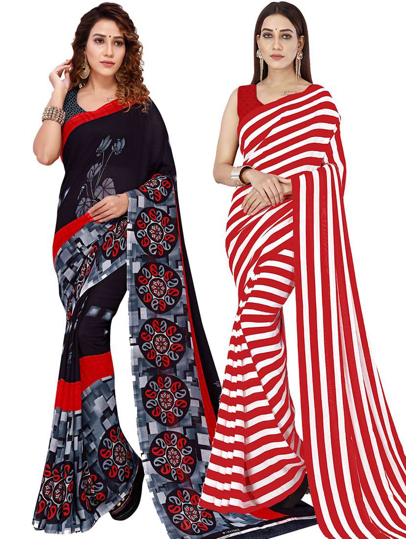 women pack of 2 casual wear combo sarees with blouse