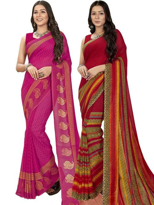 women pack of 2 casual wear combo sarees with blouse - 21429765 - Standard Image - 0