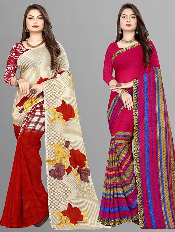 women pack of 2 casual wear combo sarees with blouse