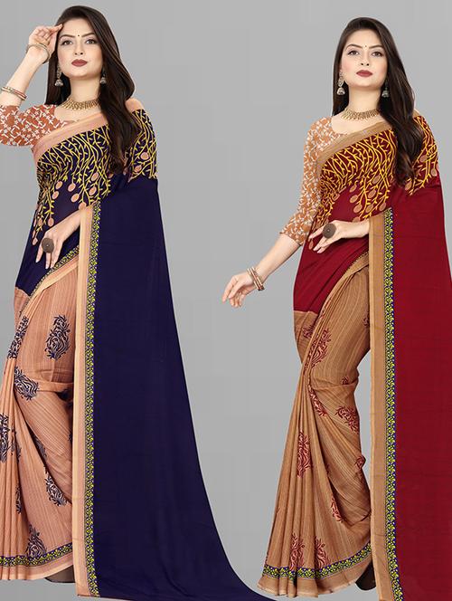women pack of 2 casual wear combo sarees with blouse - 21429825 - Standard Image - 0