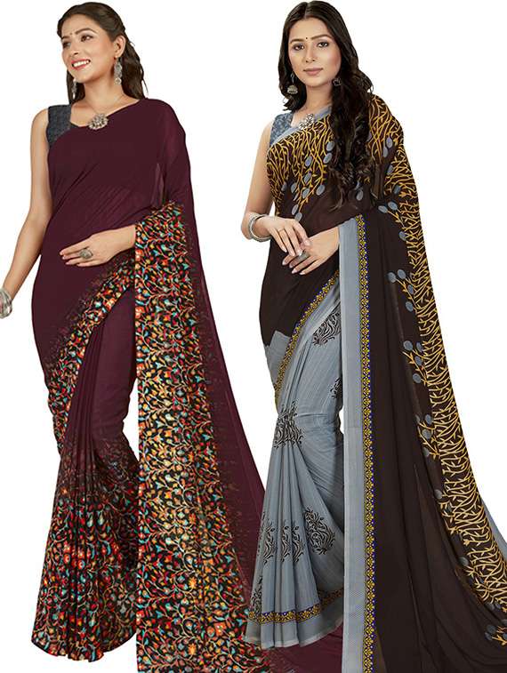 women pack of 2 casual wear combo sarees with blouse - 21429839 - Zoom Image - 0