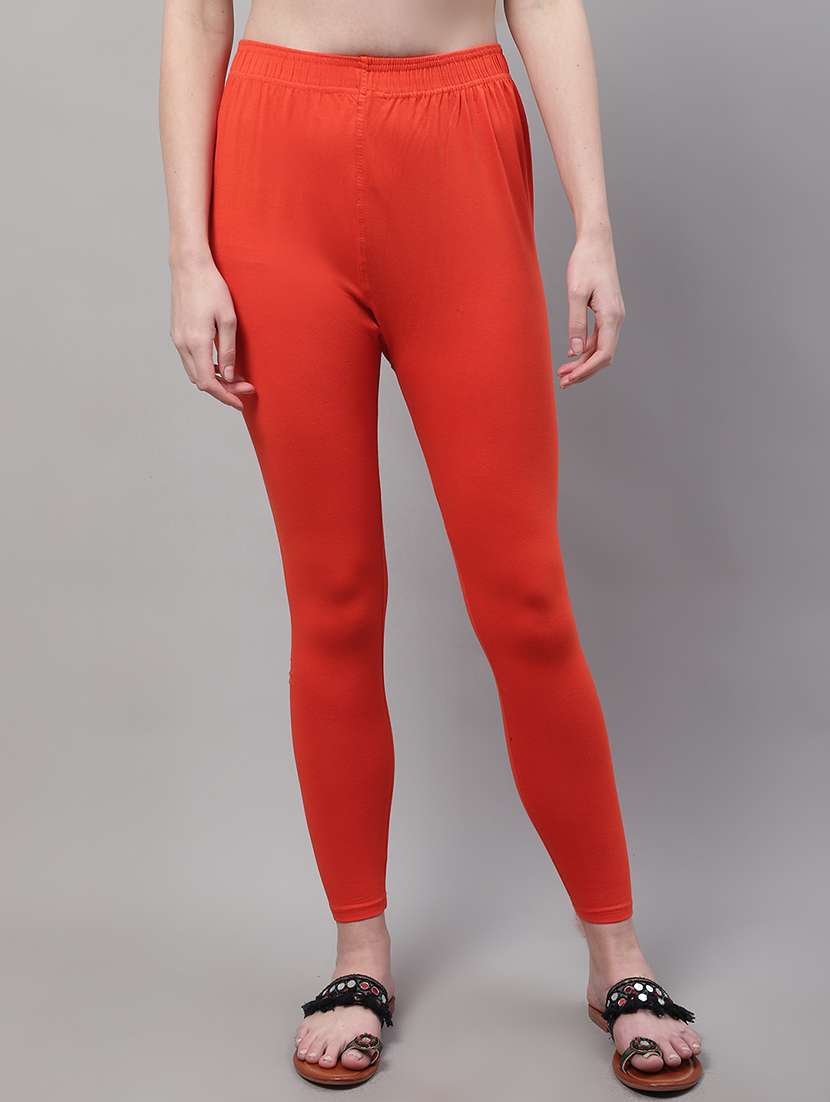 women orange cotton leggings