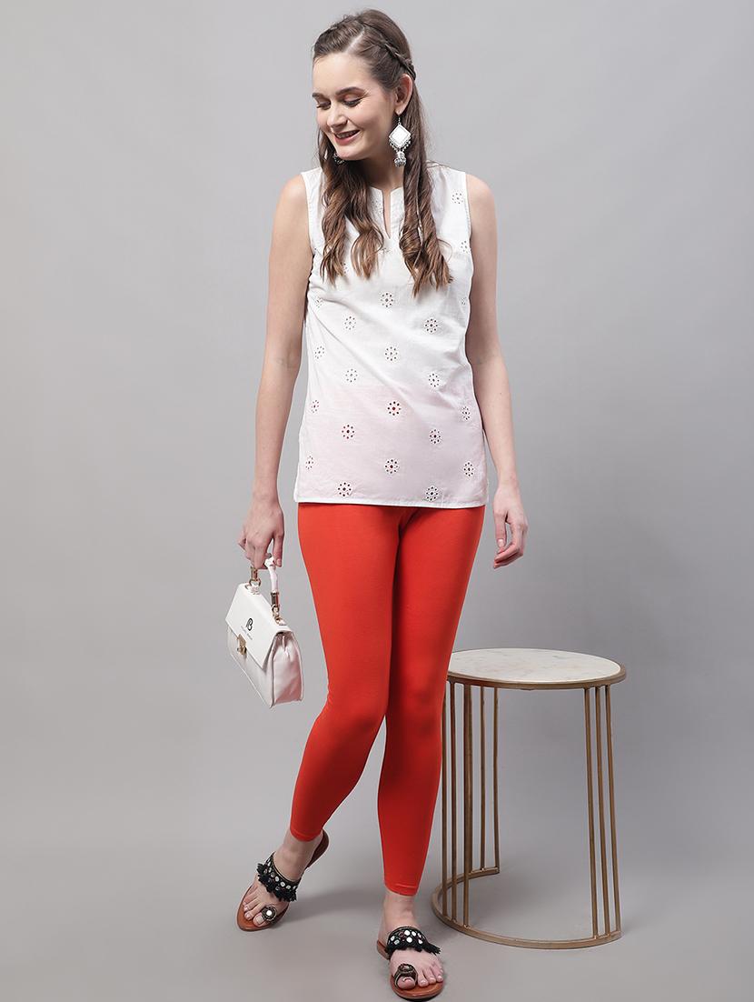 women orange cotton leggings - 21429980 - Standard Image - 3