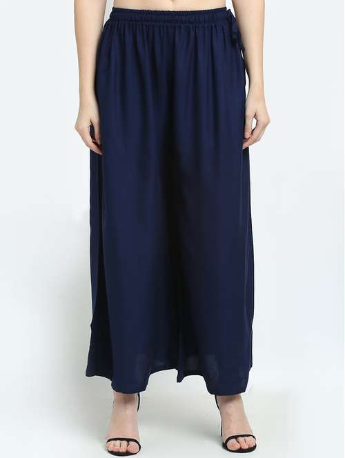 women navy blue rayon pocket palazzo - 21431159 -  Standard Image - 0