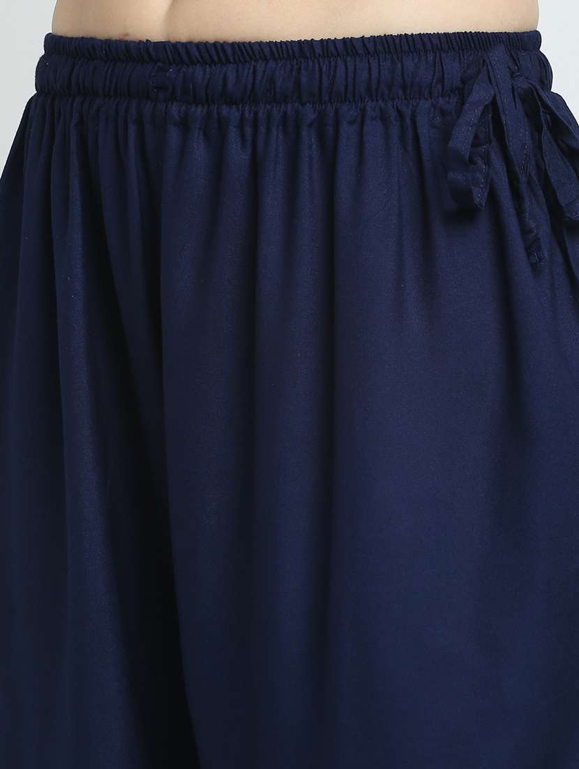 women navy blue rayon pocket palazzo - 21431159 -  Standard Image - 3