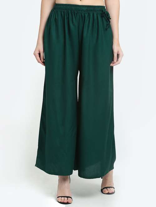 women teal green rayon pocket palazzo - 21431162 - Standard Image - 0
