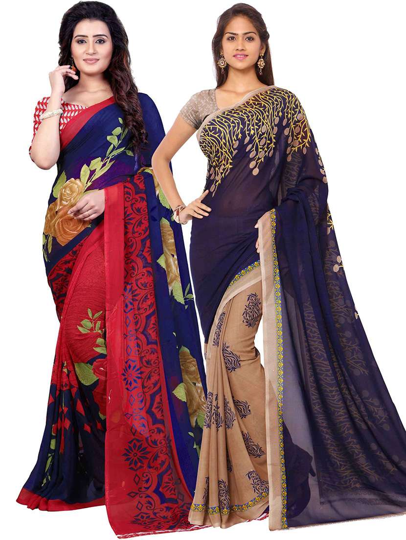 women pack of 2 casual wear combo sarees with blouse