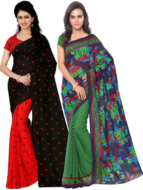 pack of 2 printed casual wear sarees with blouse - 21431426 -  Standard Image - 0