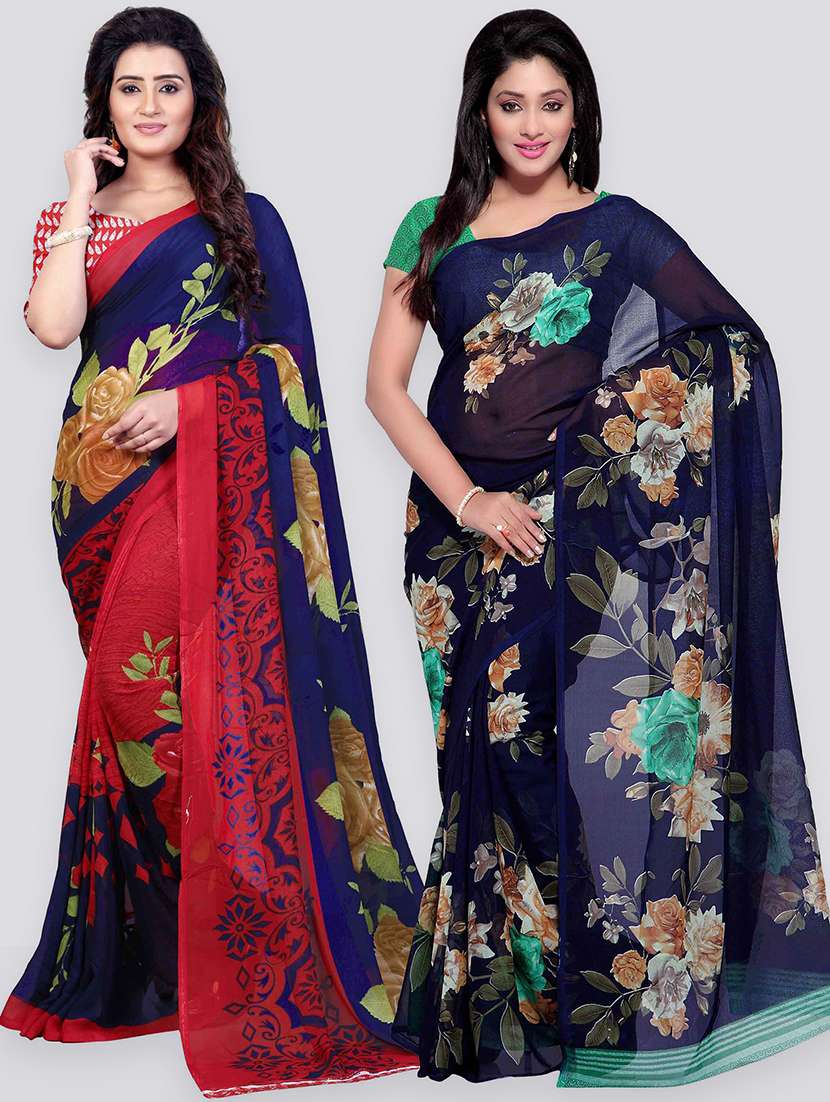 pack of 2 printed casual wear sarees with blouse